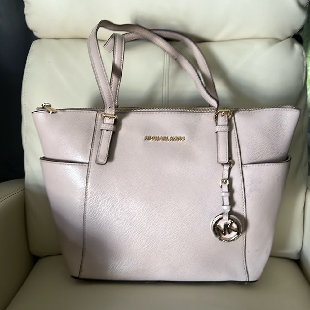 Michael Kors Beige Monogrammed Shoulder Handbag